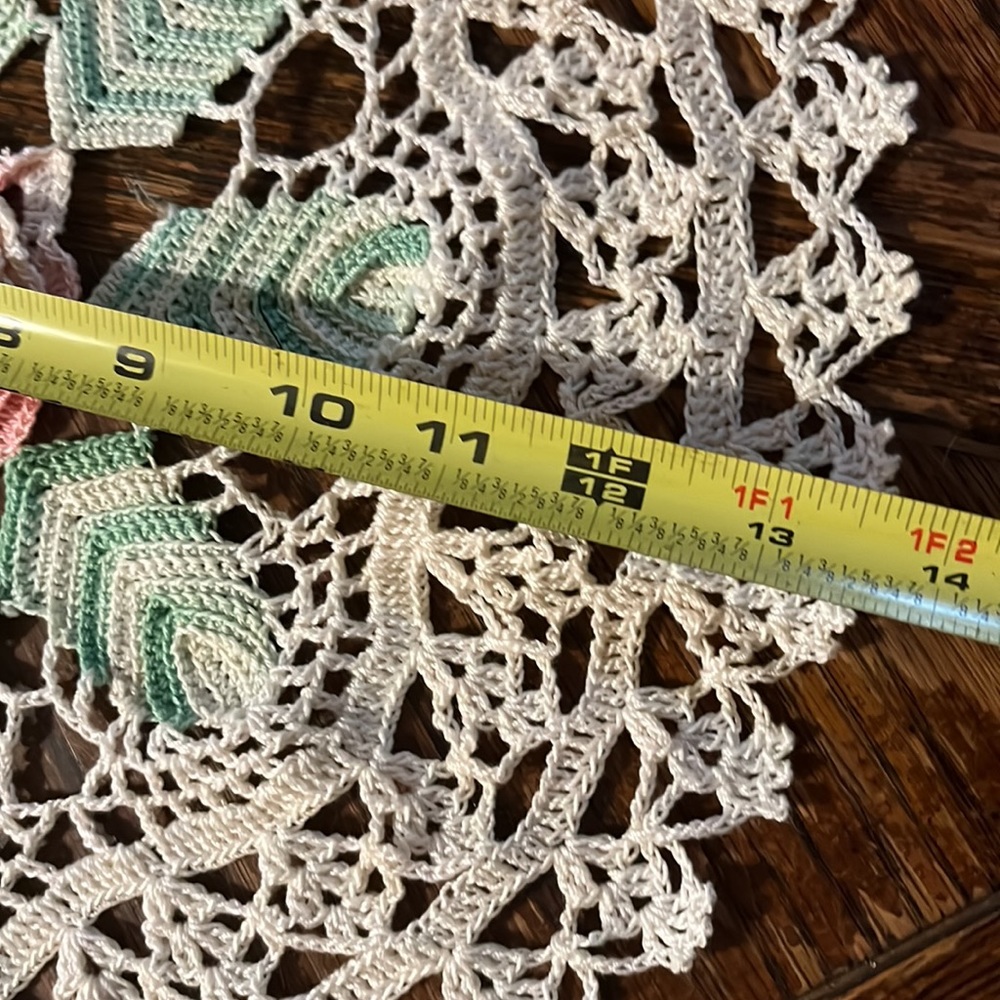 Vintage Pink and Green Crochet Floral Table Runner - Picture 6 of 6